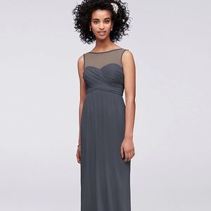 Pewter grey goddess bridesmaid gown
